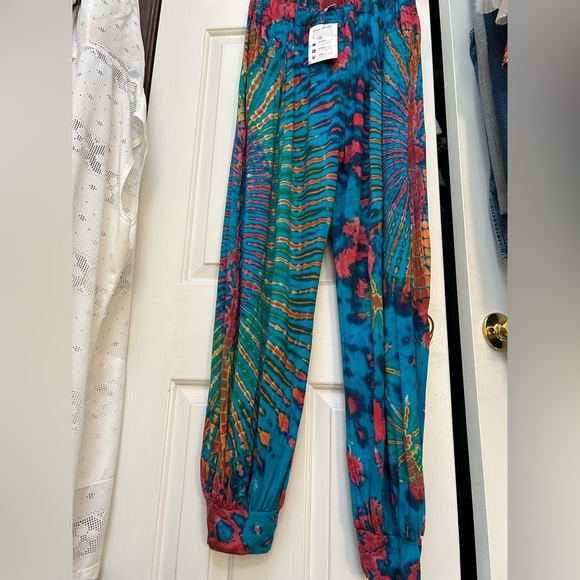 Harem Pants side Pockets Drop Crotch Tie Dye Baggy Bohemian Hippie Yoga NWTags - Picture 3 of 8